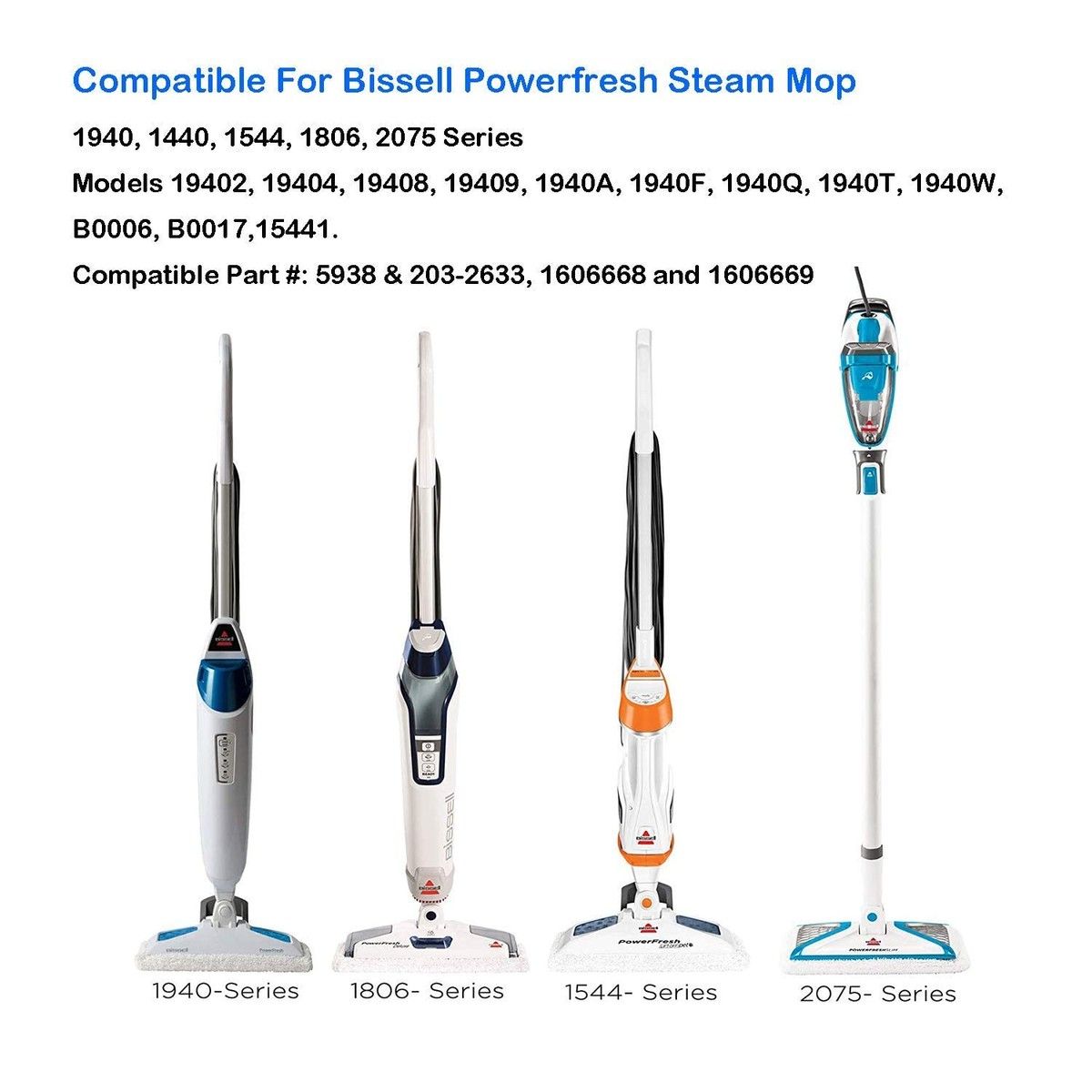 6-Pack Replacement Washable Steam Mop Pads for Bissell PowerFresh Steam Cleaners, Compatible with Models 1940, 1806, 1544, and 2075 Series