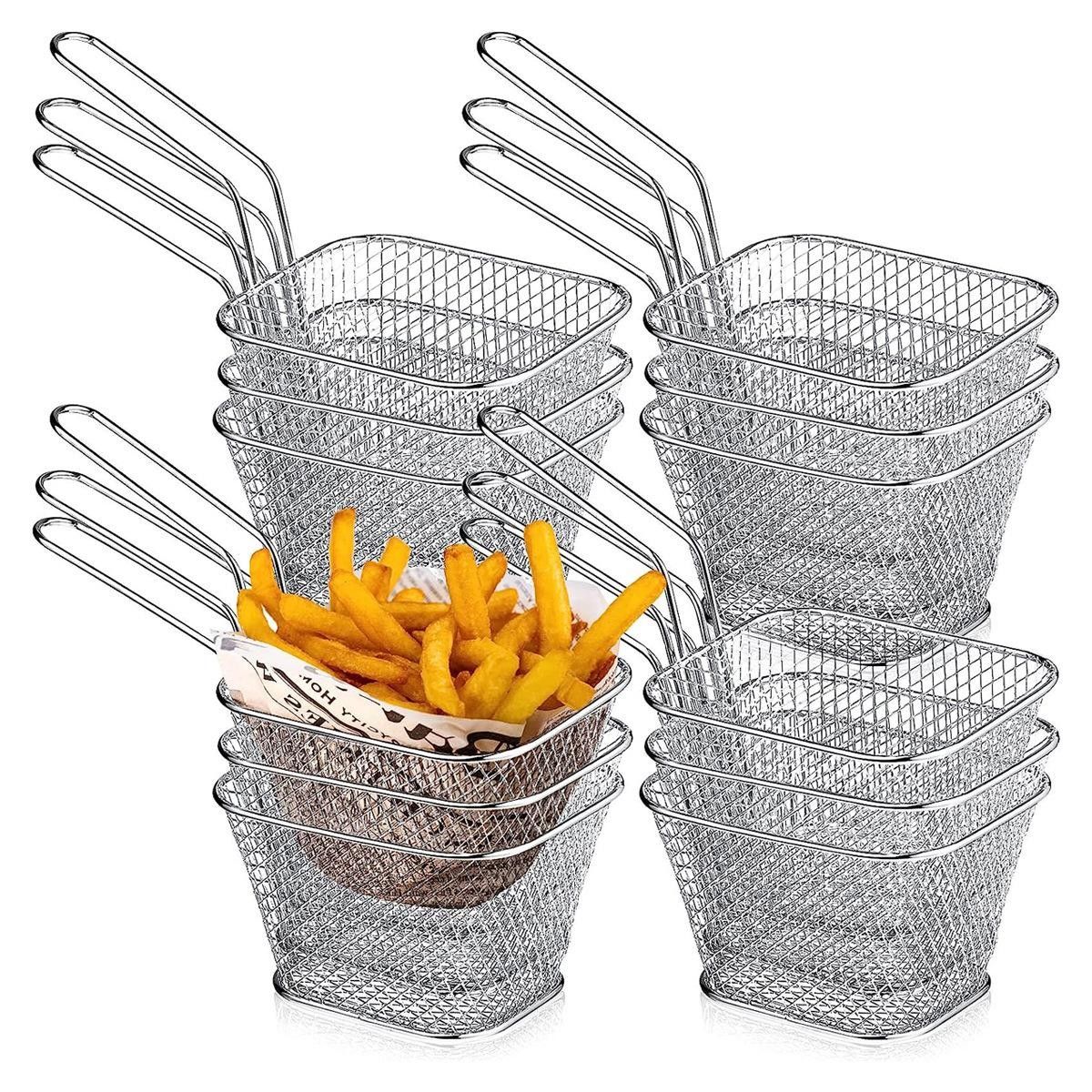 12-PC Square Fry Baskets Oil Residue Filtration with Handles Ideal for frying potatoes,onion rings,snacks