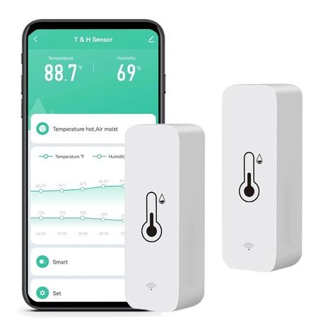 2-Pack Smart WiFi Humidity and Temperature Monitor Hygrometer Thermometer with Remote Monitoring, Alerts, and Alexa Compatibility