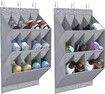 2-Pack Hanging Shoe Organizer, 6 Hooks Shoe Storage Rack with 12 Large Pockets and 2 Larger Compartments (Grey)
