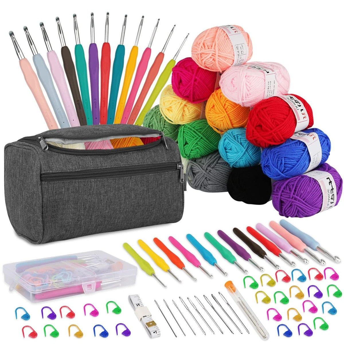 Complete Crochet Kit for All: Everything You Need to Get Started, Including Yarns, Hooks, Needles, and Storage Case