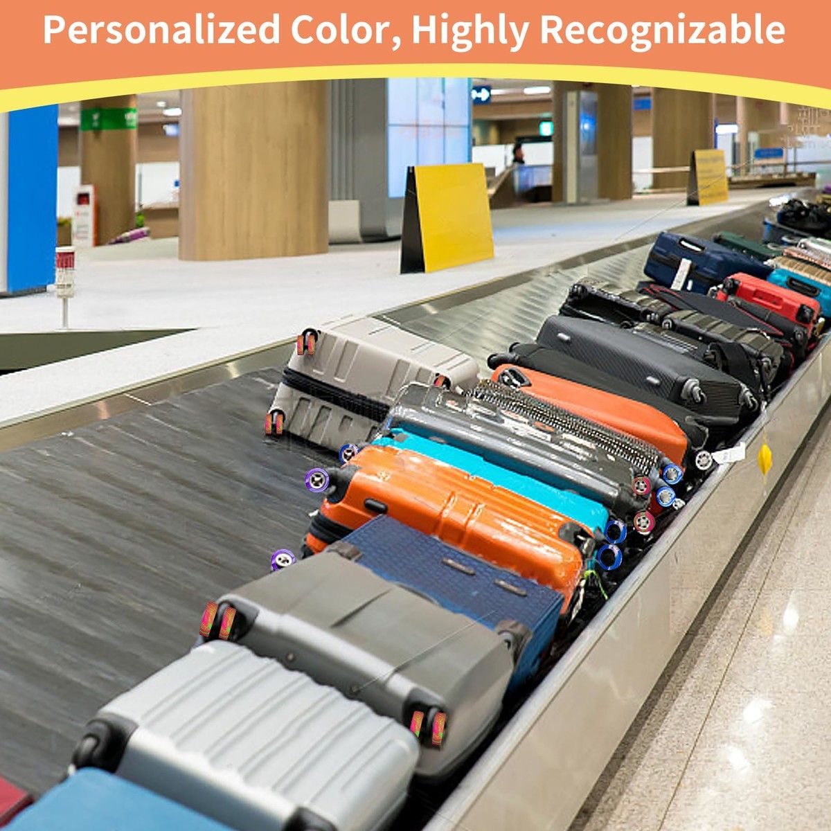 8-Pack DIY Luggage Wheels Protector Covers - Colorful Silicone Sleeves to Reduce Noise and Protect Suitcase Wheels (Purple and Blue)