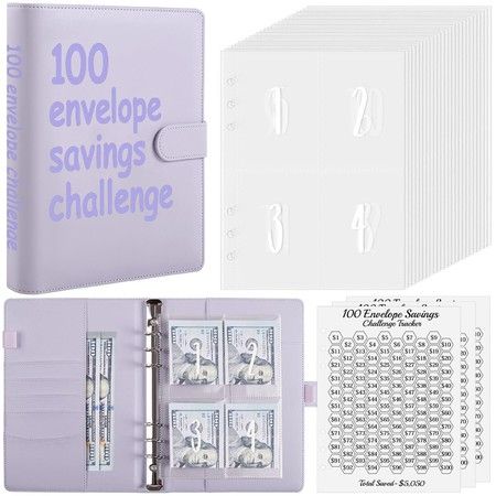100 Envelope Challenge Binder/A5 Money Saving Budget Binder for Saving Money(Purple) Purple