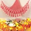 Cozy Stuffed Animal Storage Hammock with LED Light - Macrame Hanging Organizer for Kids' Bedrooms (Pink)