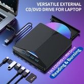 7-in-1 External CD/DVD Drive for Laptop: Portable DVD Player/Burner with USB 3.0 for Windows(11/10/8/7), Mac, and Linux (Jet Black)