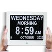 Large Digital Clock with 8-Inch Display, 3 Interface, 8 Alarms, Non-Abbreviated Day & Month for Elderly Seniors (Black)