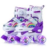 Adjustable Kids and Teens Roller Skates with 4 Light Up Wheels (Size 33-37, Purple)