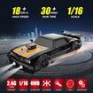RC Drift Car 1:16 Remote Control 4WD 18KM H Rechargeable Spray Lights Two Batteries Extra Tires Black Racing Toy