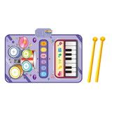 Kid Musical Mat,Keyboard & Drum Mat with 2 Drum Sticks, Learning Piano Mat Educational Music Toys Gifts for 3+ Girls Boys Color Purple