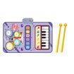 Kid Musical Mat,Keyboard & Drum Mat with 2 Drum Sticks, Learning Piano Mat Educational Music Toys Gifts for 3+ Girls Boys Color Purple