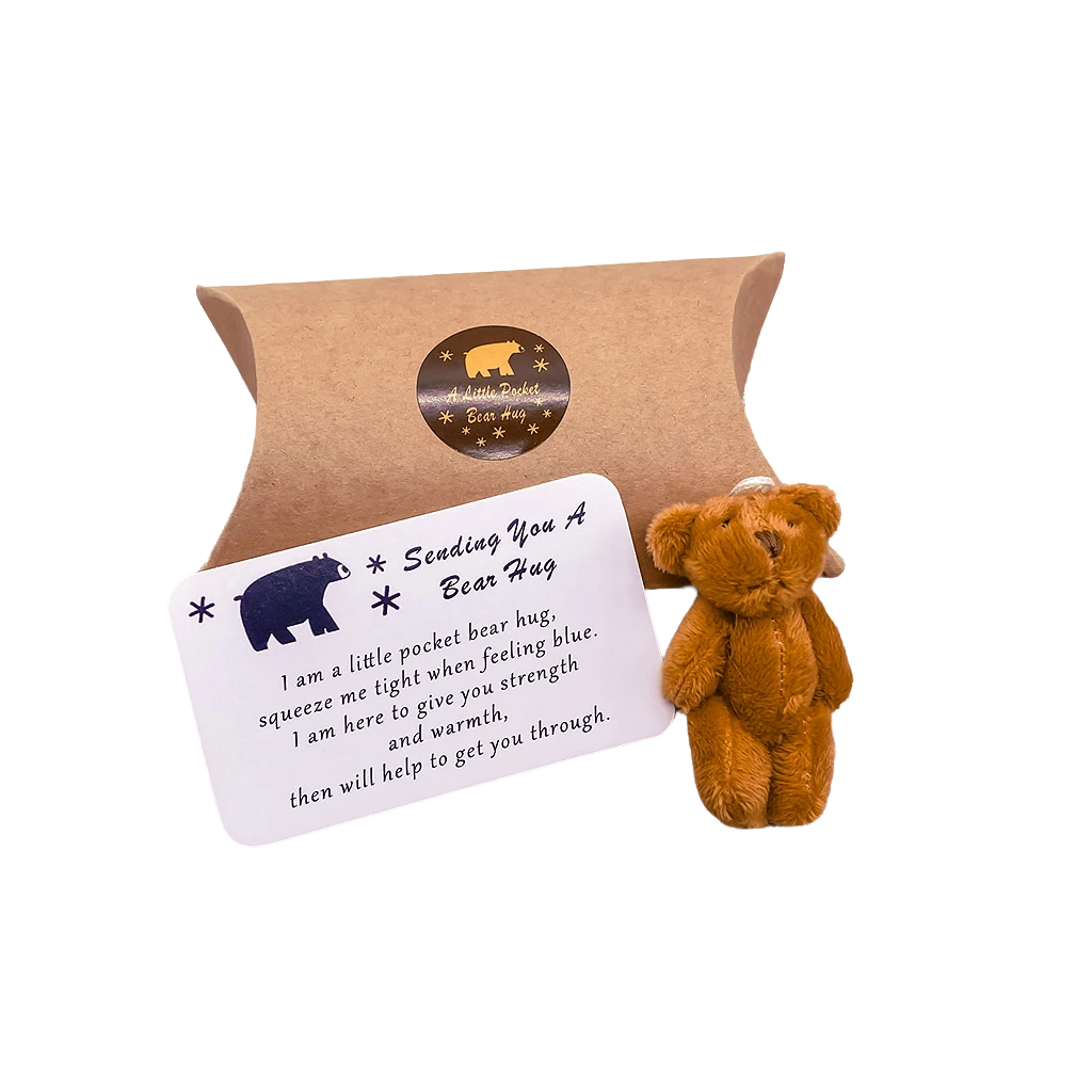 A Little Pocket Bear Hug Envelop Sending You a Bear Hug, with Pocket Hug Token Card, Emotional Support Plush Positive Gifts (Brown)