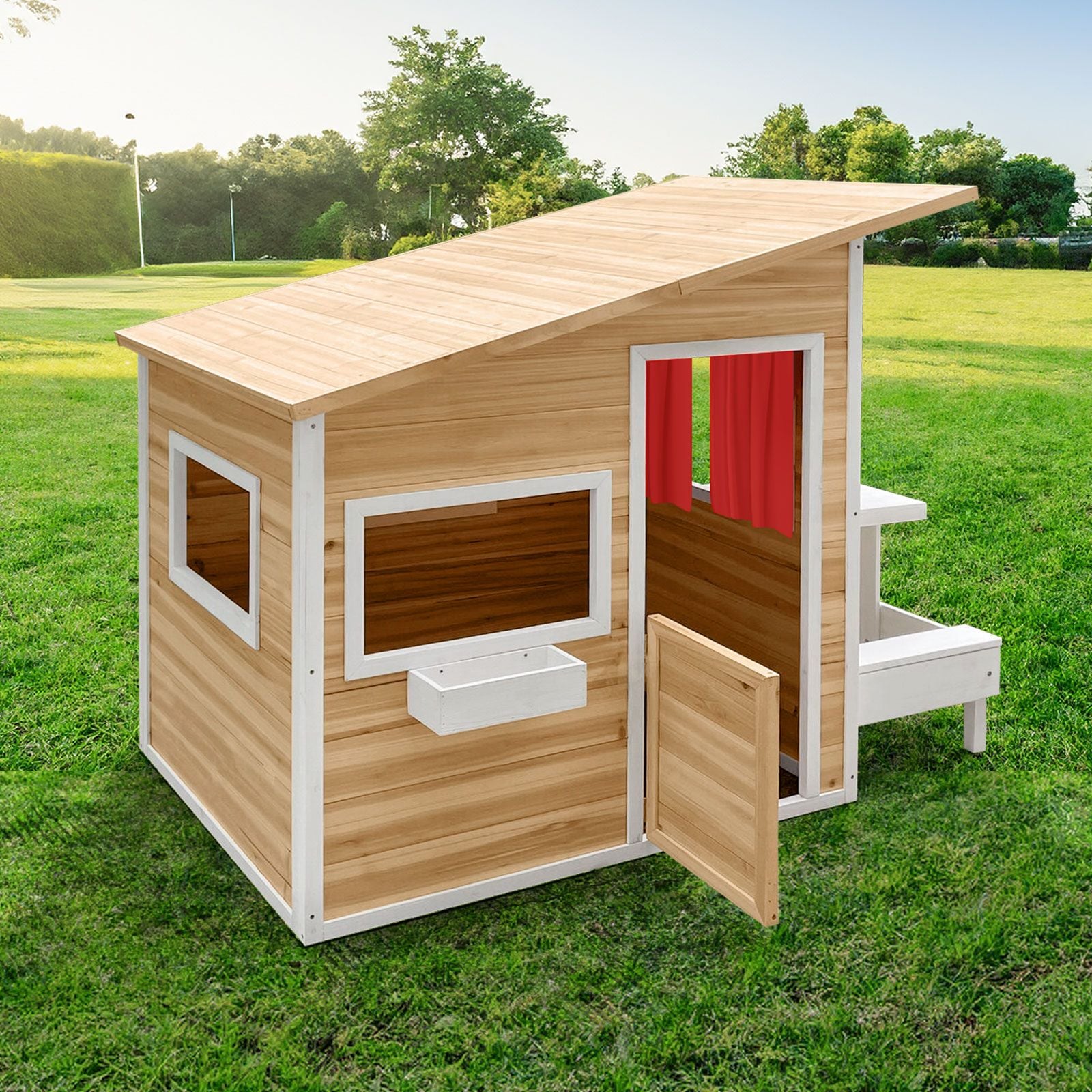 Kids Wooden Cubby House Childrens Playhouse Game Activity Centre Indoor Outdoor Garden Backyard Cottage Play Area