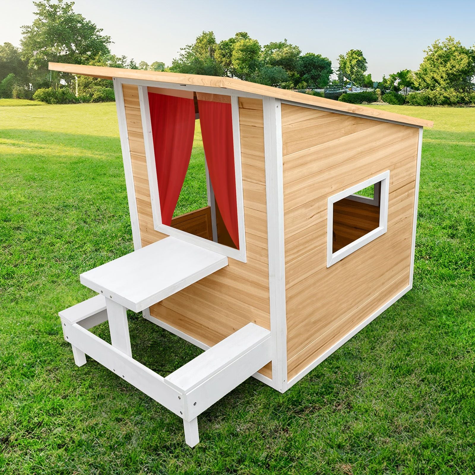 Kids Wooden Cubby House Childrens Playhouse Game Activity Centre Indoor Outdoor Garden Backyard Cottage Play Area