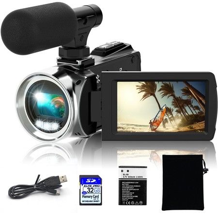 Camcorder 4K 48MP Vlogging Recorder HD Video Camera 3Inch LCD Screen 18X Digital Zoom 32GB SD Card Night Vision Portable