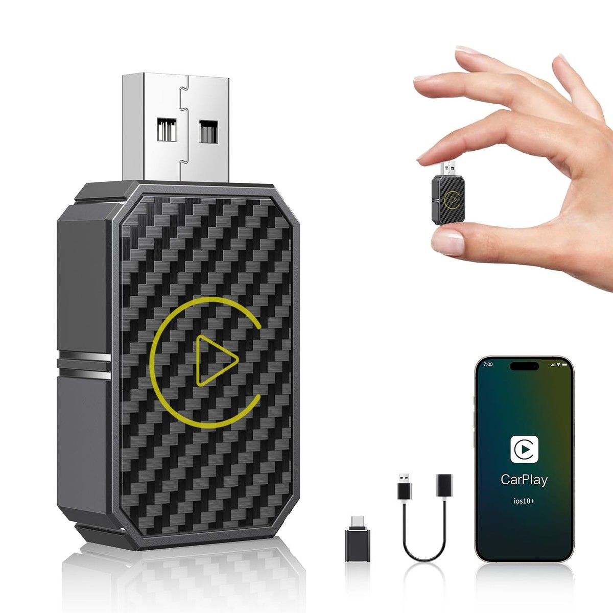 CarPlay Adapter Mini Wireless Plug and Play Upgrade Low Latency Converts Wired Dongle iPhone iOS 10 Fast Stable Connection Car Tech