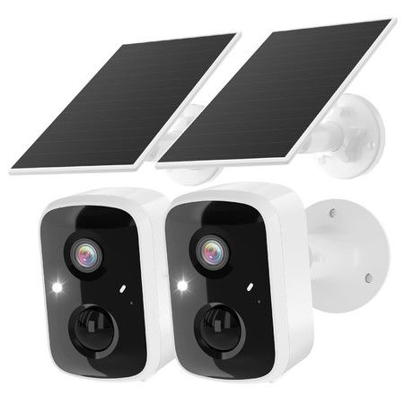 Solar Security Camera Wireless 3K 4MP WiFi Surveillance Battery Powered Motion Detection Night Vision 2 Way Audio 2 Pcs