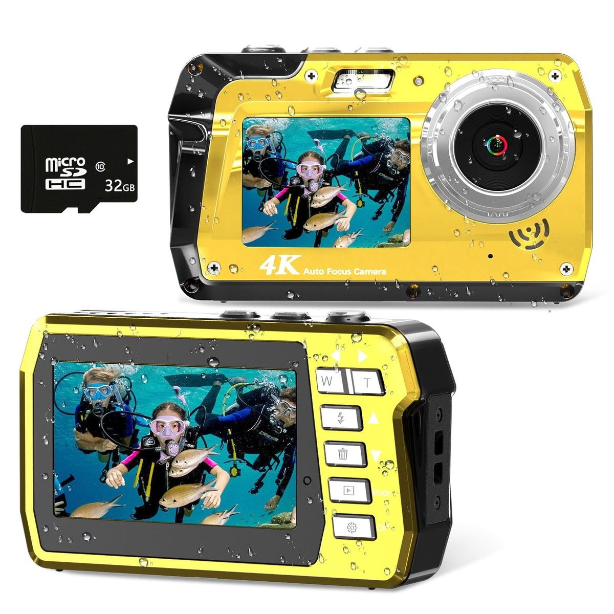 Underwater Camera,Waterproof Camera with 32GB Card,4K FHD 48MP Dual-Screen Selfie Digital Camera,10FT Waterproof Camera for Snorkeling,Surfing,Rafting (Yellow)