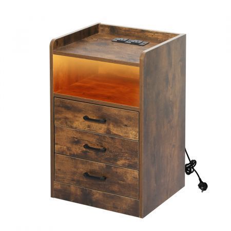 Levede Bedside Table USB Charger Outlet LED Oak