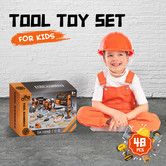 Kids 48pcs Tool Set Childrens Plastic Construction Toys Building Repair Toolkit Pretend Role Learning Educational Playset with Storage Bag