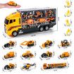 Construction Vehicle Mini Engineering Storage Truck Toys Play Set 19 In 1 Car Carrier Transport Excavator Forklift Crane Bulldozer Toddler Birthday Gift