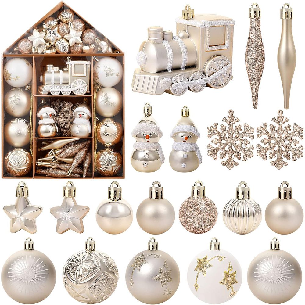 70 Pcs Christmas Tree Balls Ornaments Set Assorted Xmas Hanging Ornaments Balls with Hanging Loop for Christmas Tree Xmas Holiday Party Decoration Supplies, Gold