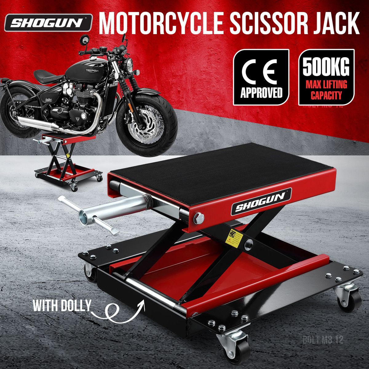 Motorcycle Lift Stand Motorbike Scissor Lifting Hoist Jack Dirtbike ATV Work Repair Platform Bench with Dolly Tray Wheels Heavy Duty Steel 500kg