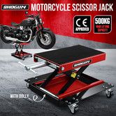 Motorcycle Lift Stand Motorbike Scissor Lifting Hoist Jack Dirtbike ATV Work Repair Platform Bench with Dolly Tray Wheels Heavy Duty Steel 500kg
