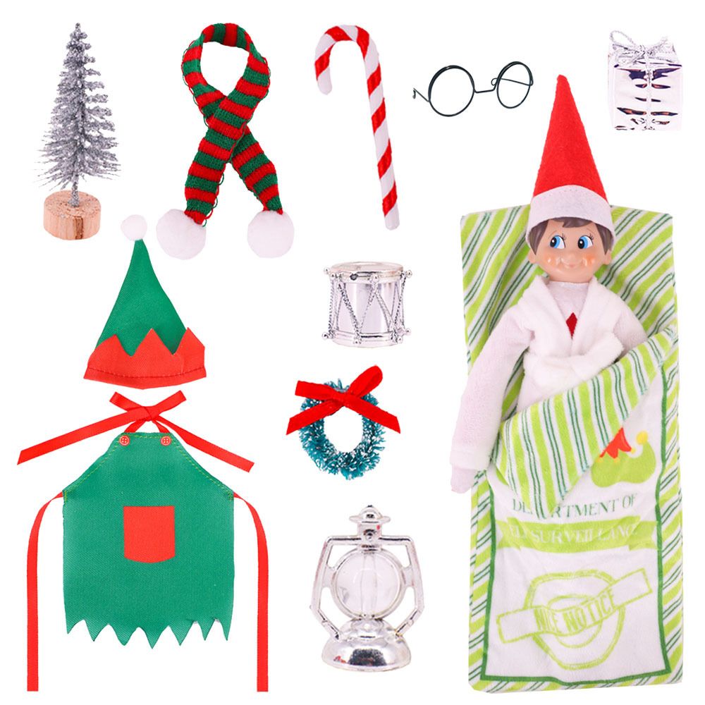 Elf on shelf Christmas Accessories for Elf Doll, Santa Clothing Babie Fashion Dressup GiftsGreen Sleep bag Doll Not included