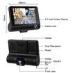 3 Lens Car Dash Camera Front Inside and Rear Camera 4 in Car Camera 140°Wide Angle Looping Recording G-Sensor, Max Support 32GB Card HDR Motion Detection