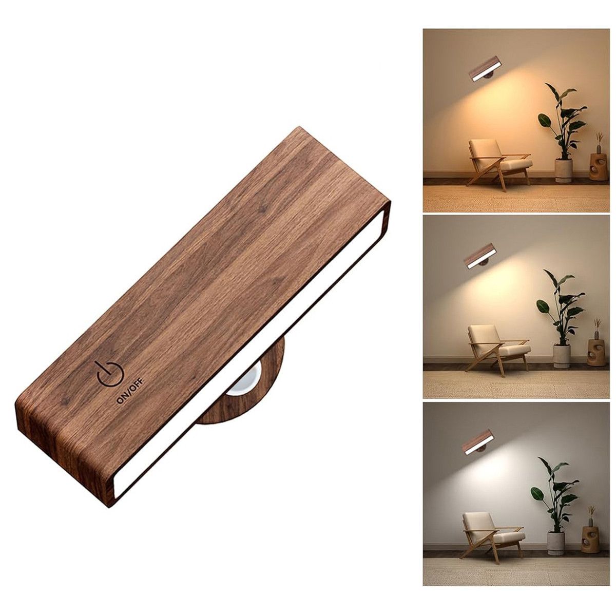 Battery Operated Wall Sconce,Wireless Rechargeable Wall Sconce,Wall Mounted Reading Light,Dimmable Magnetic Wall Mounted Lamp,LED Wall Lights Rotatable for Bedroom,Living Room (1 Pack)