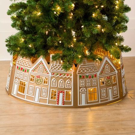 LED Christmas Tree Collar 26 Inch Skirt for Gingerbread House Lighted Xmas Trees Base Cover Ornament Pencil Tree Decorations