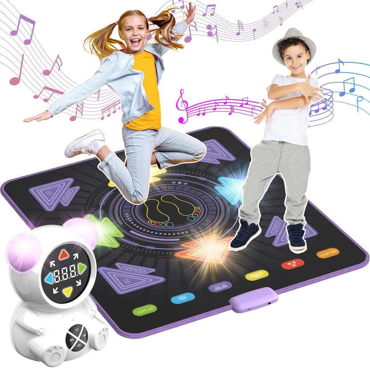 Dance Mat Rechargeable Music Light Up Electronic Bluetooth 5 Game Modes LED Lights Adjustable Volume Kids Blue Play
