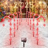 Large Panel 80 RED LED Solar Candy Cane Pathway Lights,Solar Christmas Lights Outdoor Decorations Waterproof IP65,8 Modes Candy Cane Lights (10 Pack)