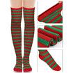 5 Pack Women Christmas Elf Costume Set Velvet Dress Belt Striped Over Knee High Socks Elf Hat Shoes for Cosplay (Size:Large)