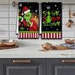 Merry Christmas Kitchen Dish Towel Set of 2, Grinch Christmas Hand Drying Baking Cooking Cloth, Winter Holiday Xmas Decor Home Decorations