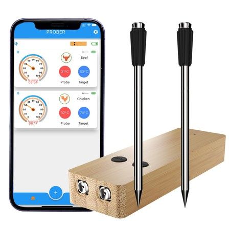 Bluetooth Meat Thermometer Wireless 150M Range APP Control Dual Probes Smart BBQ Cooking Kitchen Food Grill Oven 500FT