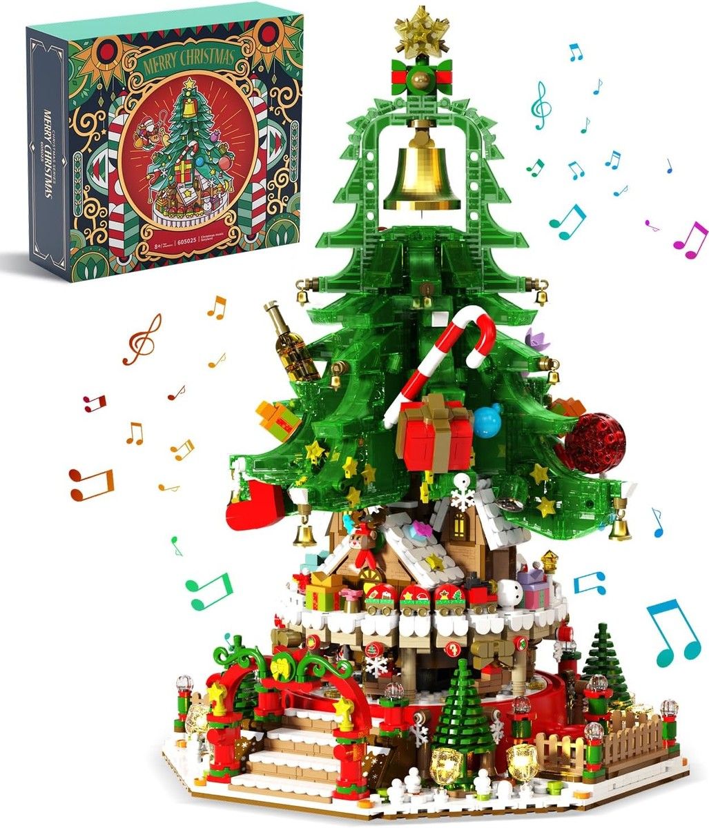 Christmas Tree Building Set Music Box Christmas Building Blocks with LED Lights Compatible with Lego Christmas Tree Xmas Gift 2963PCS