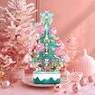 900 Pieces Green Christmas Tree Building Set,Music Box with LED Lights,Rotating Xmas Ornaments-Green