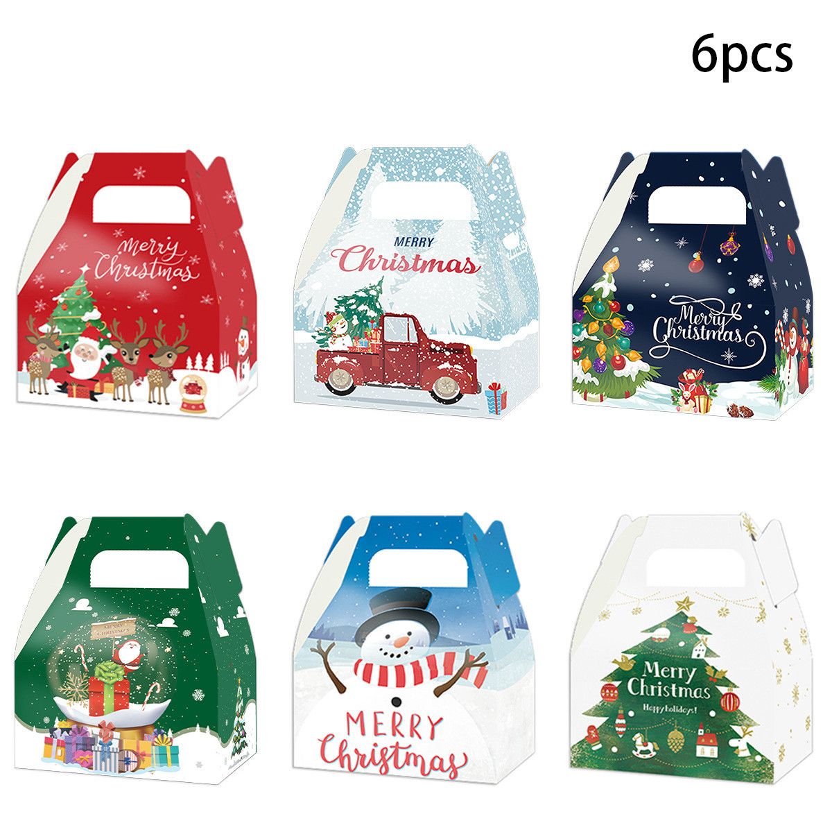 6pcs Christmas Candy Gift Box Merry Christmas Gift Box White Cardboard Snowflake Wrapping Boxes Christmas Decor