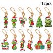 12Pcs Grinch Cartoon Elf Christmas Tree Hanging Ornaments For Christmas Party Decoration