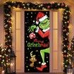 Grinch Door Cover Decorations for Christmas, Holiday Backdrop Banner for Front Door, Outdoor and Indoor Winter Party Decor, 90 x 180 cm