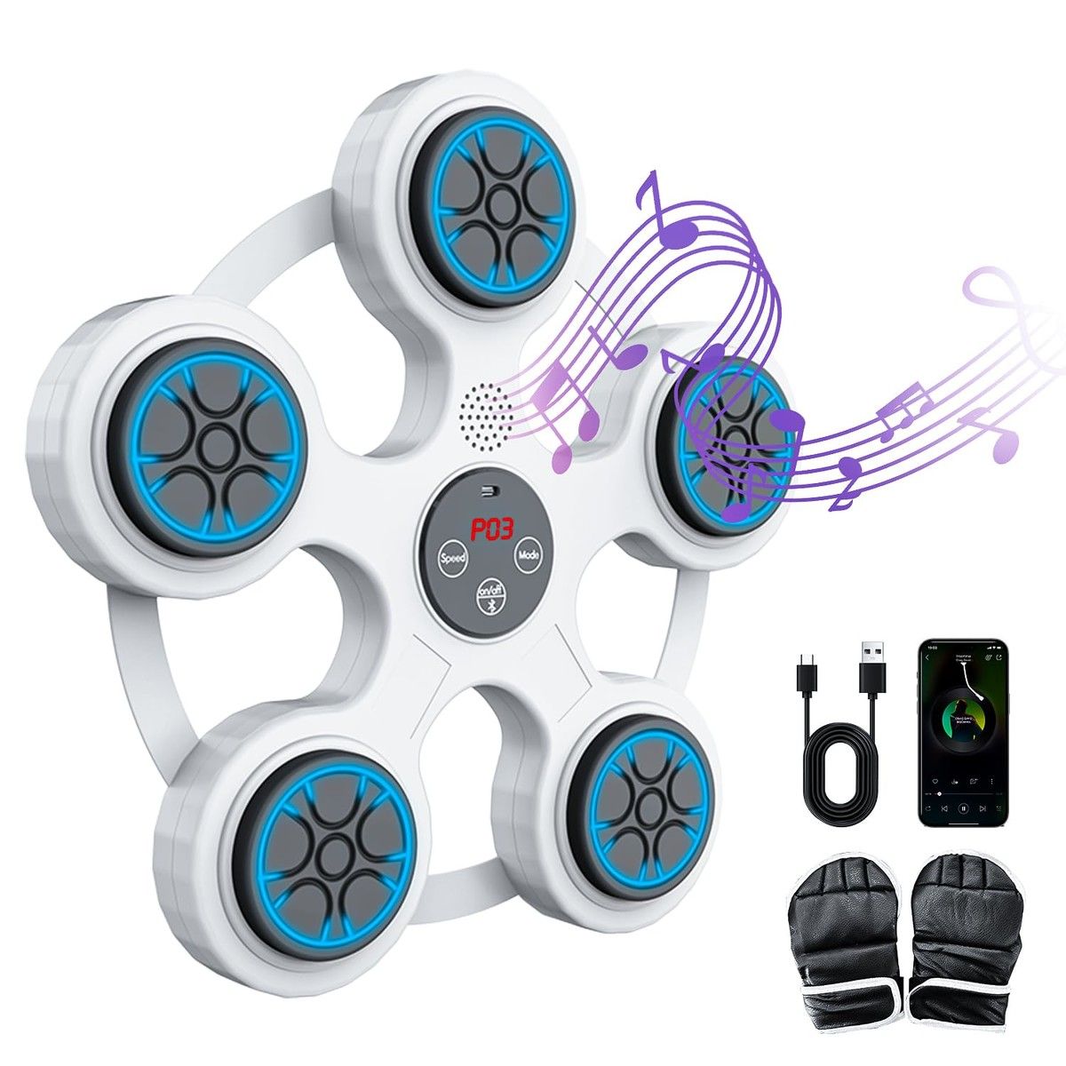 Music Boxing Machine,Smart Bluetooth Wall Mount Boxing Trainer with Gloves Target Workout Equipment for Home,Office,Gym