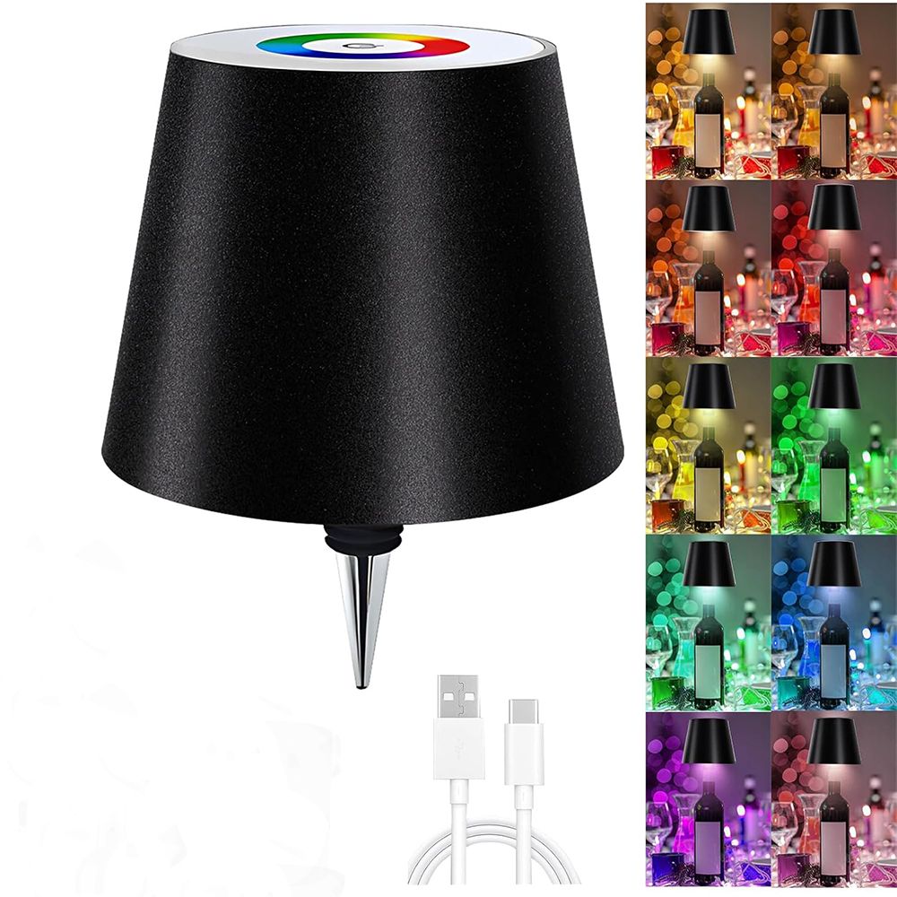 RGB Wireless Bottle Lamp,Wine Bottle Lights, 16 Million Colors Stepless Dimming Bottle Lamp Shade, for Decorating Living Rooms, Parties, Bars, Black