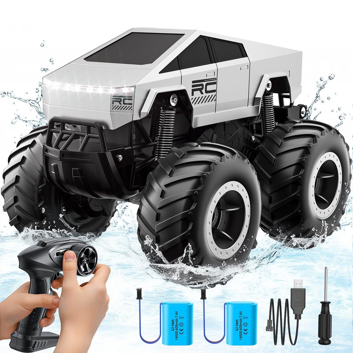 RC Car Off Road Pick Up Truck 4WD Waterproof Cybertruck Toy 1:16 Scale Monster Hobby 2.4GHz Kids Gift Age 3+
