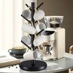 Mug Holder Tree,New Upgraded 360 Degree Rotated 8 Hooks Coffee Cup Holder,Wood Coffee Mug Rack Standing (Black)