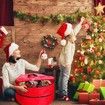 90*90*38cm Double Layer Christmas Wreath Storage Container Bags Zippered Wreath Bag with Handle Festive Wreath Storage Box Xmas Wreath Garlands Red