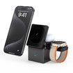 3 in 1 Wireless Charging Station for Apple Devices Magsafe Charger Stand Cube Charger for iPhone 16 15 Pro Airpods and Watch-Black