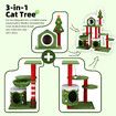 3IN1 Christmas Cat Tree Scratching Post Perch Scratcher Climbing Tower Gym Condo Toy DIY Playhouse Hammock Pet Furniture