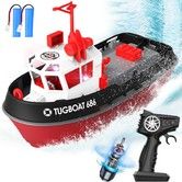 RC Boat with LED Lights,1/72 RC Tugboat,Remote Control Boat with 40+ Min Running Time Toy Boat for Kids