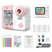 Kids Instant Print Camera,1080P Digital Camera 2.4Inch IPS Screen 10X Zoom Built-in Battery, Birthday Gift for Boy Girl (Pink)